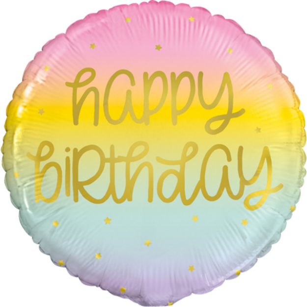 Picture of 18 inch Birthday Pastel Rainbow Gold Foil Balloon