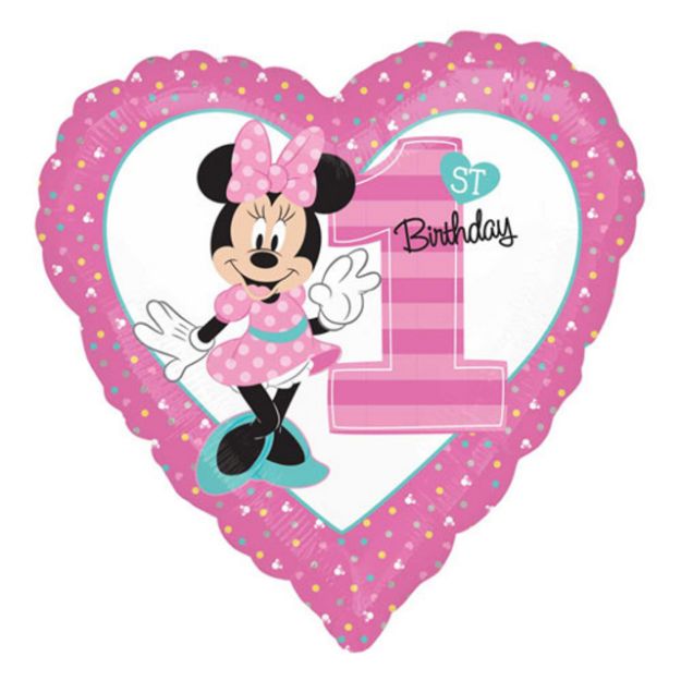 Picture of 18 inch Minnie Mouse 1st Birthday Heart Foil Balloon