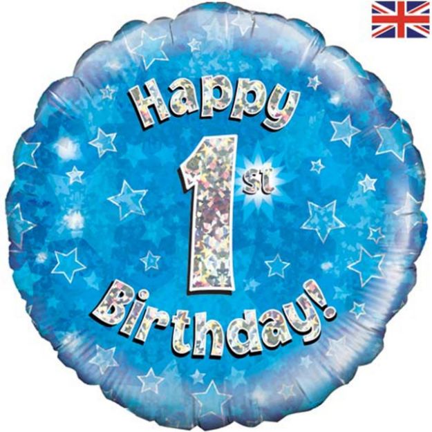 Picture of 18 inch Happy 1st Birthday Blue Foil Balloon
