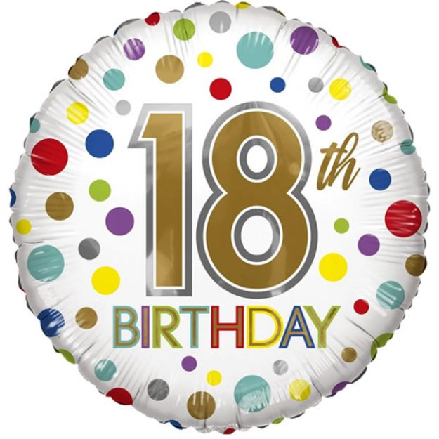 Picture of 18 inch Birthday Rainbow Dots Age 18 Eco Foil Balloon