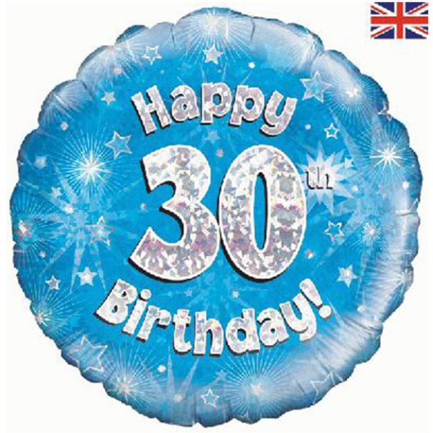 Picture of 18 inch Happy 30th Birthday Blue Foil Balloon