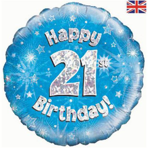 Picture of 18 inch Happy 21st Birthday Blue Foil Balloon