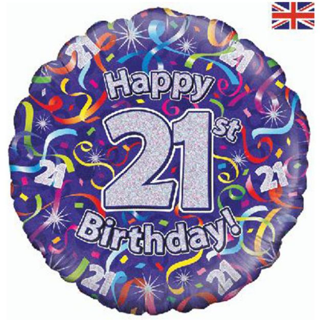 Picture of 18 inch Birthday Streamers 21st Foil Balloon