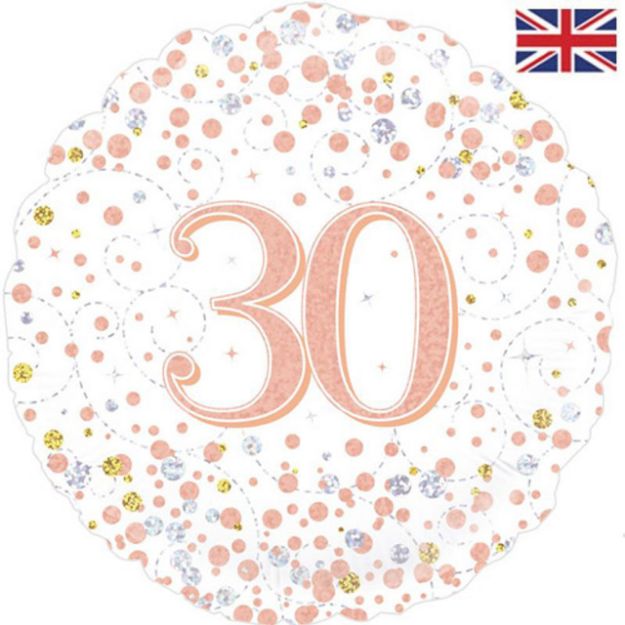Picture of 18 inch 30th Birthday White & Rose Gold Fizz Foil Balloon