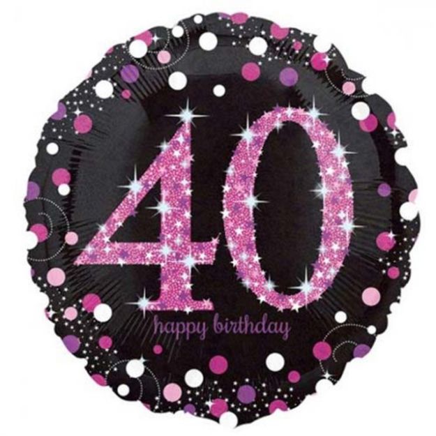 Picture of 18 inch Black & Pink Sparkling 40th Birthday Foil Balloon