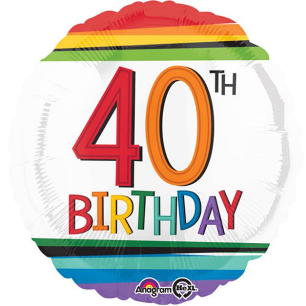 Picture of 18 inch Rainbow Stripes 40th Birthday Foil Balloon