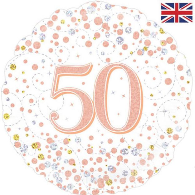 Picture of 18 inch 50th Birthday White & Rose Gold Fizz Foil Balloon