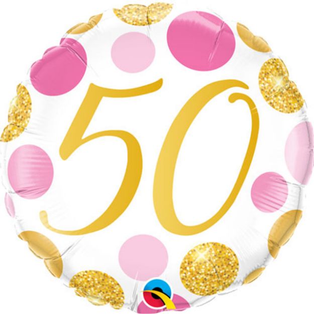 Picture of 18 inch Age 50 Pink & Gold Dots Foil Balloon