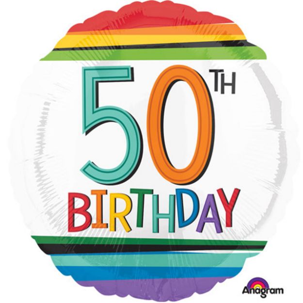 Picture of 18 inch Rainbow Stripes 50th Birthday Foil Balloon