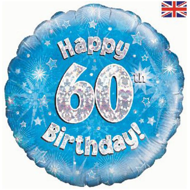 Picture of 18 inch Happy 60th Birthday Blue Foil Balloon