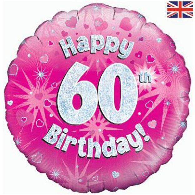 Picture of 18 inch Happy 60th Birthday Pink Foil Balloon