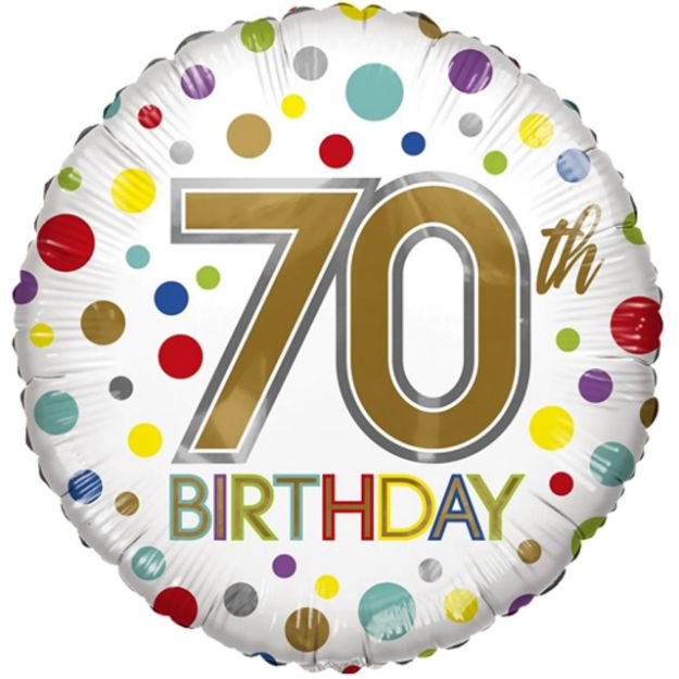 Picture of 18 inch Birthday Rainbow Dots Age 70 Eco Foil Balloon