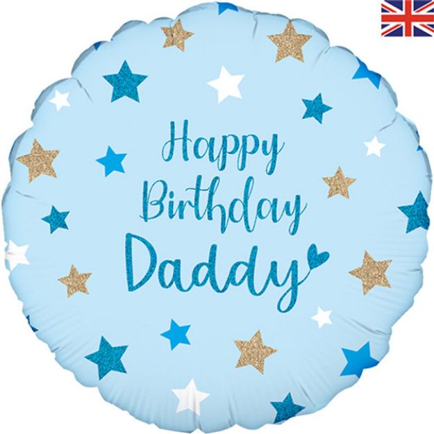 Picture of 18 inch Happy Birthday Daddy Blue Holographic Foil Balloon