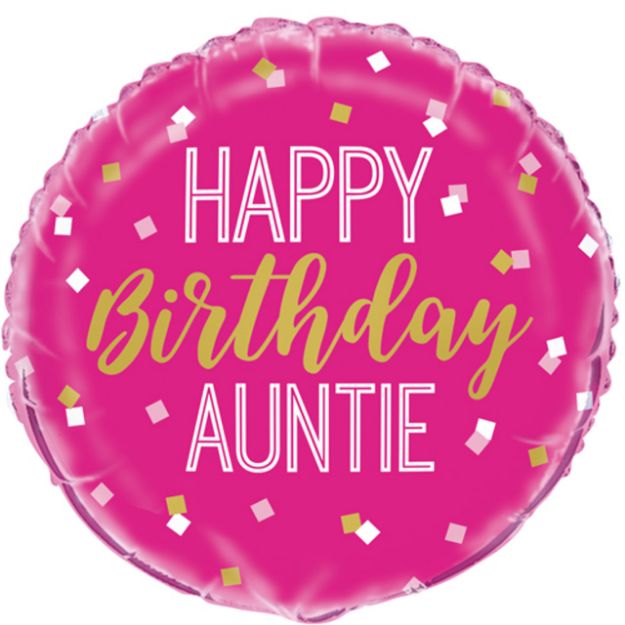 Picture of 18 inch Happy Birthday Auntie Pink Foil Balloon