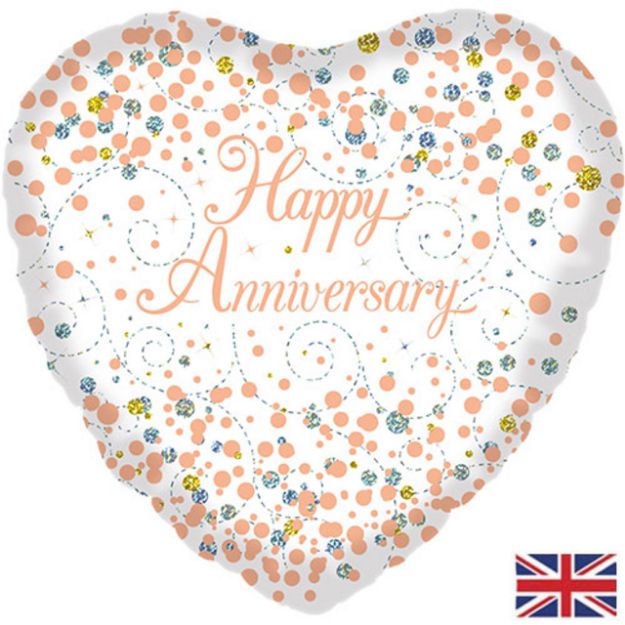 Picture of  18 inch Anniversary White & Rose Gold Fizz Foil Balloon 