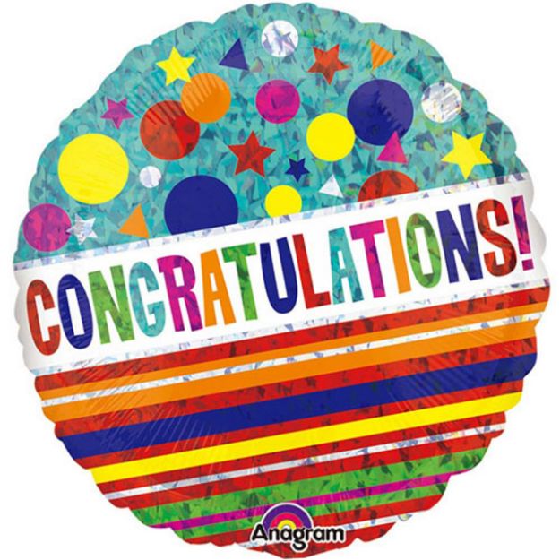 Picture of  18 inch Congratulations Stripes & Sparkles Foil Balloon