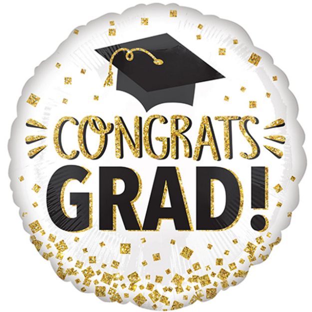 Picture of 18 inch Congrats Grad Gold Glitter Foil Balloon