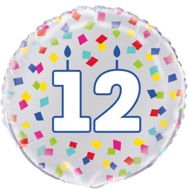 Picture of 18 inch 12th Birthday Confetti Cheer Foil Balloon 
