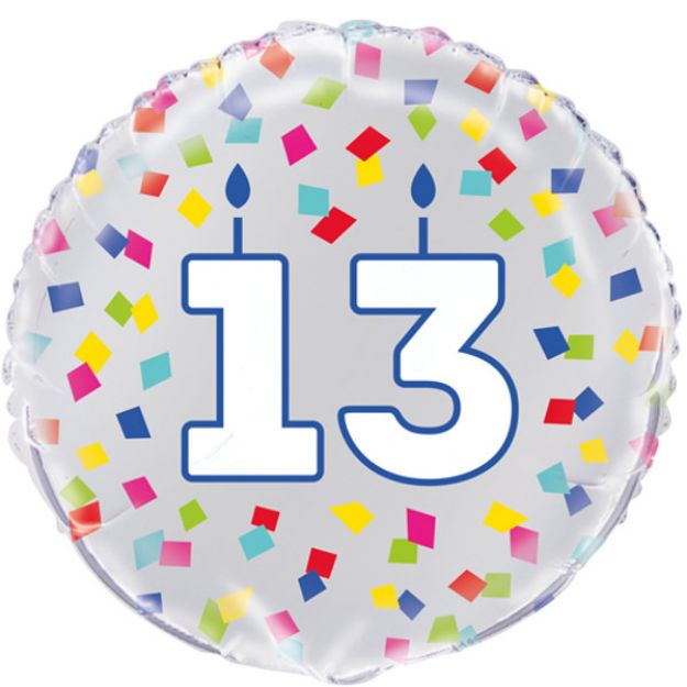 Picture of 18 inch 13th Birthday Confetti Cheer Foil Balloon 