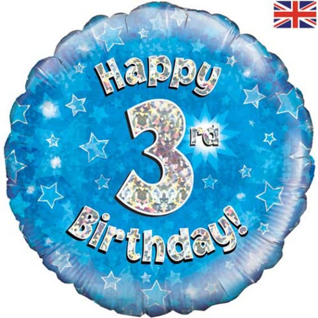 Picture of 18 inch Happy 3rd Birthday Blue Foil Balloon 