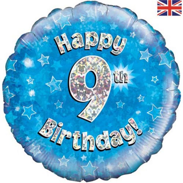 Picture of 18 inch Happy 9th Birthday Blue Foil Balloon 