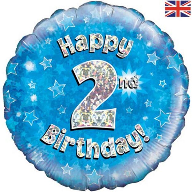 Picture of 18 inch Happy 2nd Birthday Blue Foil Balloon.