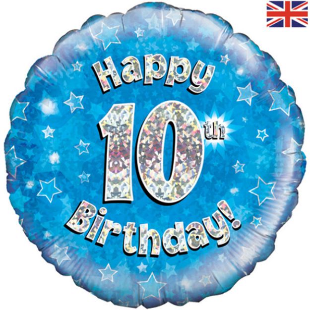 Picture of 18 inch Happy 10th Birthday Blue Foil Balloon 
