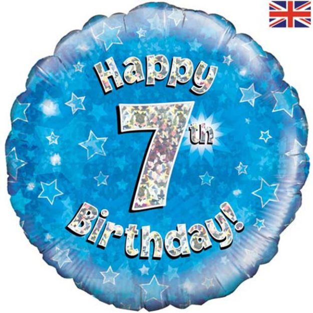 Picture of 18 inch Happy 7th Birthday Blue Foil Balloon 