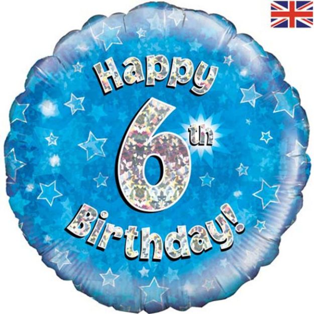 Picture of 18 inch Happy 6th Birthday Blue Foil Balloon .