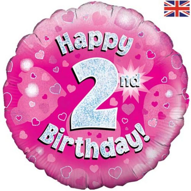 Picture of 18 inch Happy 2nd Birthday Pink Foil Balloon.