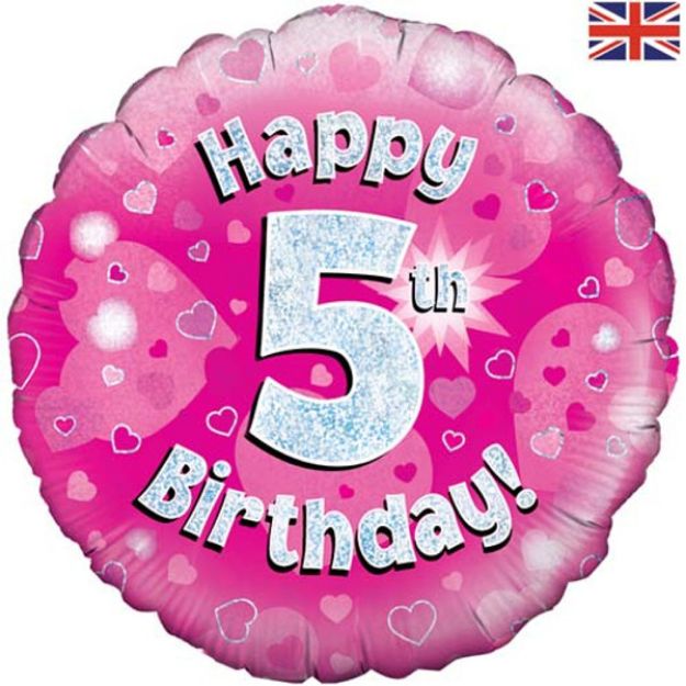 Picture of 18 inch Happy 5th Birthday Pink Foil Balloon.