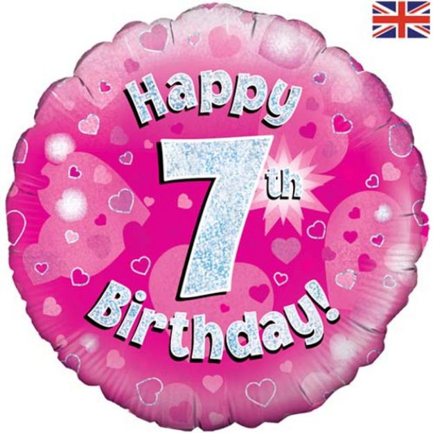 Picture of 18 inch Happy 7th Birthday Pink Foil Balloon.