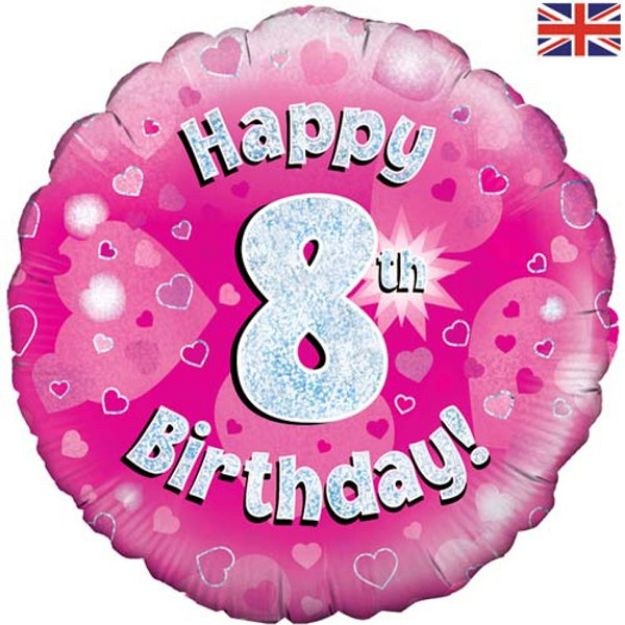 Picture of 18 inch Happy 8th Birthday Pink Foil Balloon (1)