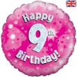 Picture of 18 inch Happy 9th Birthday Pink Foil Balloon.